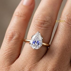 แหวนหมั้นทรงลูกแพร์ทอง 14K ดีไซน์หรูหราทรงหยดน้ำสำหรับเจ้าสาว - Product Image 3