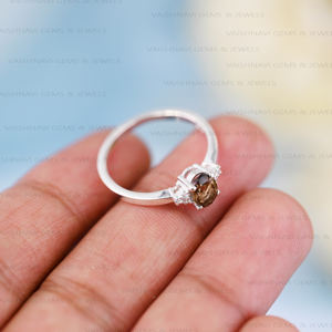 แหวนหมั้นควอทซ์สโมคกี้ CZ 925เงินสเตอร์ลิงเครื่องประดับแบบมินิมอลขนาดเล็กของขวัญวันครบรอบงานหมั้นของผู้หญิง - Product Image 3