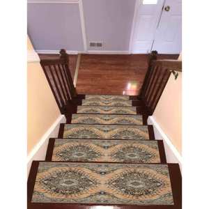 Tapis d'escalier imprimé - Design moderne à motifs médaillon avec des tons doux, Gobelin - Product Image 3