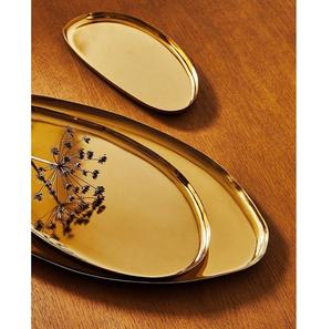 Bandeja Ovalada de Metal de Lujo para Servir, Bandeja Dorada con Barra de Latón, Bandeja Decorativa de Diseño, Especial de Navidad - Product Image 1