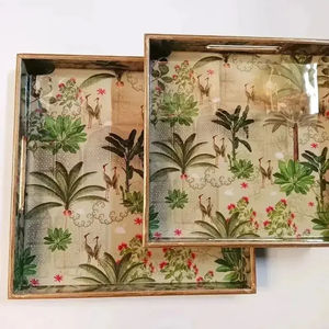 Ensemble de plateaux de service en bois enduit d'émail rond fait à la main Ensemble de plateaux de cuisine en résine de luxe et MDF avec oiseaux décoratifs en or blanc - Product Image 6