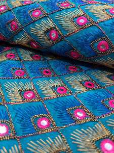 Phantom Katli Heavy Mirror Work Embroidered Fabric All Over Design for Wedding Outfits Sarees <b>Lehenga</b> Fashion at Best Price - Product Image 3