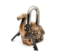 Cadenas en laiton en forme de chameau antique fabriqué à la main Style vintage Serrure de sécurité décorative à collectionner pour la sécurité de jardin de porte de maison
