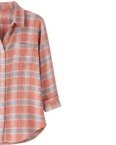 Camisa Oversize a Cuadros para Mujer, Gris Melocotón, Manga Larga, Casual, de Franela, Tipo Túnica, Suave, para Invierno, Venta al por Mayor - Product Image 4