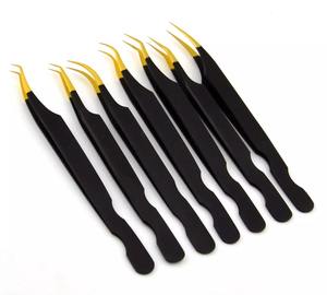 Pincettes d'extension de cils de qualité professionnelle, or noir, 45 degrés courbés, pointes fines, 9mm, outil d'isolation de ramassage de ventilateur - Product Image 5