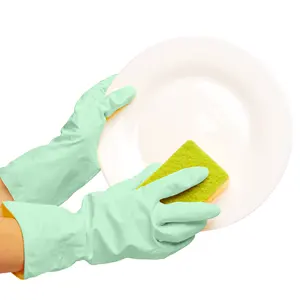 Soft green color gloves household use gardening rubber gloves waterproof dish cleaning gloves for modern kitchen dishwashing