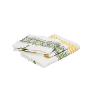 Serviettes de cuisine en coton à bordure florale verte 40x60cm 180GSM 200TC, torchons imprimés OEKO-TEX BSCI, faible MOQ, OEM ODM, Inde B2B - Product Image 1