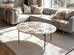 Mesa de Comedor de Arte de Madera de Acacia y Resina Hecha a Mano, Moderna y de Lujo, Impermeable, para Sala de Estar, Bodas, Jubilación, Condolencias, Diwali - Product Image 6