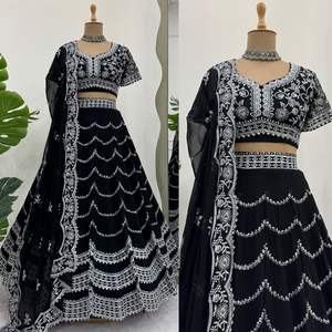 Fil de travail de séquence de 9mm Lehengha en tailles jusqu'à 44 Faux Gorgette Tissu pour fête-Lehenga Choli - Product Image 3