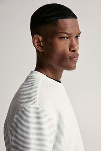 Men's Heavy Jersey Cotton & Polyester Ribbed Sweatshirt Long Sleeve <b>T</b>-<b>Shirt</b> Dropped Shoulder White Color Regular Fit for Winter - Product Image 5