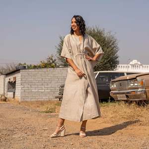 ชุดเดรสคาฟตันผ้าลินินธรรมชาติชุดเดรสลำลองเอวสูงมีกระเป๋าขนาดพิเศษผ้าลินิน Kaftan - Product Image 1