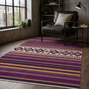 <b>Rug</b> Weavers RW7040 Talish Aubergine Tribal Washable <b>Rug</b> Dropshipping Wholesale Washable Chenille 10 Sizes - Product Image 5