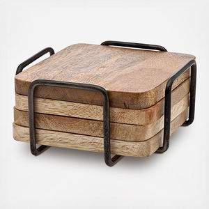 Sous-verres en métal plaqué argent, 6 pièces avec support en bois, sous-verres pour table basse, sous-verres pour protection de table - Product Image 5