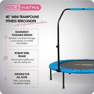HolaHatha 40 Mini Blue <b>Trampoline</b> Indoor Fitness Rebounder with Adjustable Handle for Kids PVC & Foam Material for Outdoor Use - Product Image 2