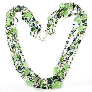 Women's Christian Green Gemstone Silver Beaded <b>Statement</b> <b>Necklace</b> Fashionable Layered Jewelry - Product Image 1