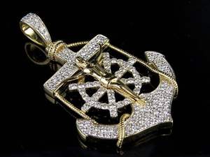 Luxury Gold Anchor Cross Pendant with <b>Ship</b> <b>Wheel</b> Fully Iced in Moissanite Diamonds Premium Hip Hop Jewellery Charm - Product Image 5