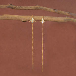 NOVAMART Fine Floral 925 Sterling Silver Drop <b>Earrings</b> with <b>Threader</b> Design Wholesale Export - Product Image 2