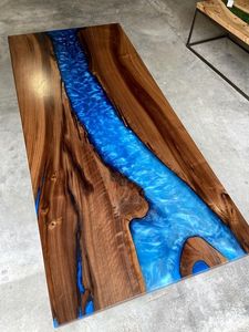 ATTRACTIVENESS <b>RESIN</b> and <b>WOOD</b> Best Quality Luxury Home Furniture Solid Walnut <b>Wood</b> Restaurant Dining Coffee River Kitchen Epoxy - Product Image 3