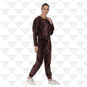 Velour ชุดวอร์มกำมะหยี่สำหรับผู้หญิง, ชุดเสื้อผ้าสองชิ้นมีฮู้ดแขนยาวคอปกกางเกงชุดวิ่งกีฬา - Product Image 5