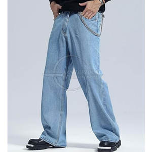 Pantalon en jean ample à jambes larges pour hommes sur mesure nouveauté style décontracté avec motif droit léger à taille moyenne - Product Image 3