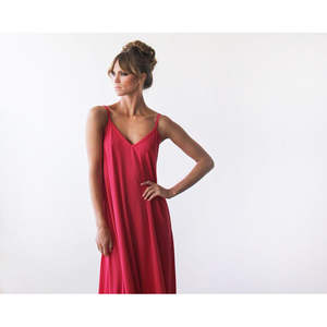เดรสแม็กซี่แบบพื้นฐาน รุ่น 1026 สีแดง ทรงหลวม เอวธรรมชาติ ผ้าชีฟอง - Product Image 6