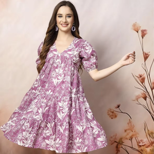 เดรสยาวทรงเอไลน์พิมพ์ลายดอกไม้คุณภาพสูง ดีไซน์พิมพ์ลายทันสมัยสำหรับงานปาร์ตี้ - Product Image 1