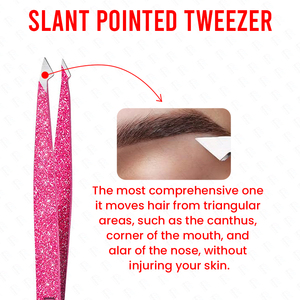 Ensemble de beauté professionnel en gros pointe pointue pince à épiler à sourcils ciseaux à cuticules 5 pièces pince à épiler rose oblique étui en simili cuir - Product Image 4