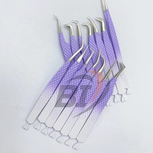 Pinzas de extensión de pestañas blancas/moradas de dos tonos con logotipo personalizado profesional Acero inoxidable sostenible con punta puntiaguda - Product Image 4