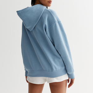 Hoodie en coton oversize de haute qualité pour femme, doublure Sherpa, coupe ample, manches raglan, épaules tombantes, badge frontal, automne-hiver - Product Image 4