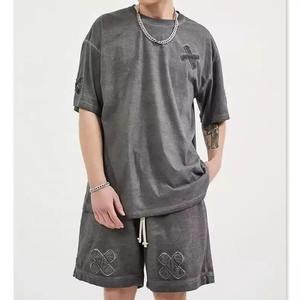 กางเกงขาสั้นผ้ายืด2ชิ้นสำหรับผู้ชายชุดเสื้อยืดระบายอากาศได้ดีดีไซน์โลโก้ตามสั่งเสื้อผ้าฤดูร้อน - Product Image 1