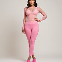 Ensemble 2 pièces sexy en maille transparente unie avec leggings évasés pour femme, style urbain, écologique, printemps/été, pour la nuit