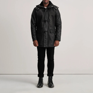 Manteau en cuir mi-long pour homme, hiver, doublure polaire, grand col, style costume, fourrure - Product Image 5