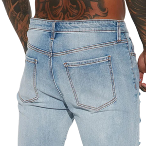 <b>Mens</b> Light Blue Washed Distressed <b>Ripped</b> <b>Jeans</b> Regular Fit Denim Casual Streetwear Fashion Trousers Vintage Style Breathable Mid - Product Image 4