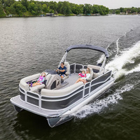 Bateau ponton à vendre avec bimini, en aluminium, pour la pêche en famille, sièges, mobilier, moteur hors-bord, loisirs fluviaux
