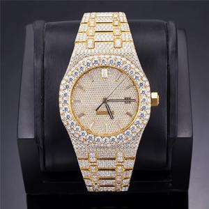 Montre mécanique automatique tendance en or jaune pour hommes et femmes, avec diamants Moissanite certifiés EGL, style Hip Hop, verre noir - Product Image 4