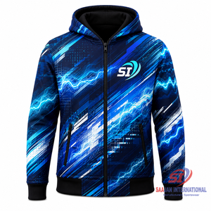 เสื้อฮู้ดกีฬาแบบสั่งทำพิเศษ ซิปเต็มตัว พิมพ์ลายคลื่นไฟฟ้าแบบ Sublimation ทั้งตัว รับทำโลโก้ OEM ขายส่ง เสื้อผ้ากีฬาแนวสตรีท - Product Image 1
