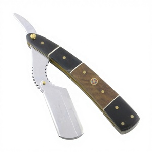 Navaja de Afeitar de Estilo Vintage con Mango de Madera e Incrustaciones Coloridas - Navaja de Afeitar Profesional para Barbería - Product Image 2