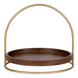 Bandeja de servicio de madera de diseño antiguo hecho a mano puro con mango dorado de metal y soporte bandeja de servicio de forma y tamaño personalizados - Product Image 1