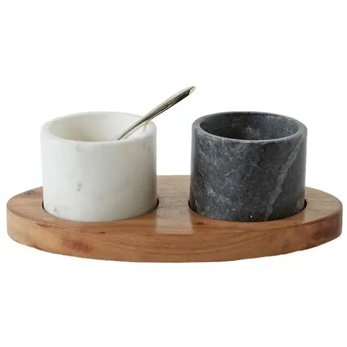 Customized marble salt and pepper bowl round shape sugar cube and salt pepper bowl with spoon Cheap price