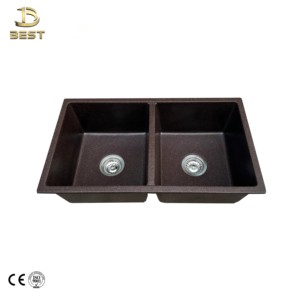 Offre Spéciale Évier de cuisine simple à double cuve fait à la main Conception en composite de granit de quartz avec robinet Artisans vietnamiens - Product Image 1