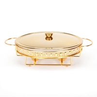 Calentador de Comida para Buffet de Boda con Diseño Árabe, Plato para Calentar de Acero Inoxidable Decorativo con Asas de Diseño, con Diseño Vintage