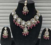 Collier de mariée lourd Kundan multicolore plaqué or avec perles pendantes de forme personnalisée, style ethnique, pour mariage et fiançailles, fabriqué en Inde