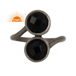 แหวนอัญมณีทรงกลมพลอยสีดำเจียระไนเป็นสีเงินสเตอร์ลิงดีไซน์ทำด้วยมือสำหรับผู้หญิงเป็นของขวัญ - Product Image 1