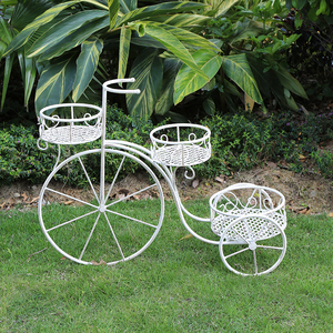 Supporto per supporto per vaso da fiori per triciclo per bicicletta da giardino <span class=keywords><strong>in</strong></span> <span class=keywords><strong>ferro</strong></span> <span class=keywords><strong>battuto</strong></span> con fiore <span class=keywords><strong>in</strong></span> metallo bianco anticato antico - Product Image 4