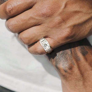 Anillo de Plata Premium para Hombre, con Diamantes Clásicos, Turquesa Natural, Patrón Geométrico, Bañado en Rodio, para Compromiso - Product Image 4