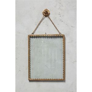 Cadre photo vintage en laiton suspendu en verre, cadre photo flottant double face avec bord en métal festonné et chaîne, décoration d'intérieur antique - Product Image 1