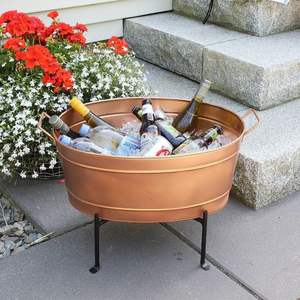 Portable round <b>metal</b> party <b>tub</b> suitable for serving cold drinks desserts and fruits during casual events - Product Image 5