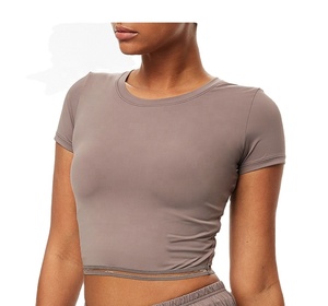 Camisetas Cortas para Mujer, con Logotipo Personalizado, de Algodón, para Fitness, con Tela Vaquera, para Verano, con Spandex, 2027 - Product Image 3