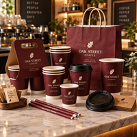 Ensemble d'emballages personnalisés AT PACK pour café avec logo : gobelets, sacs en papier, boîtes alimentaires, pailles et fournitures à emporter pour l'image de marque des restaurants