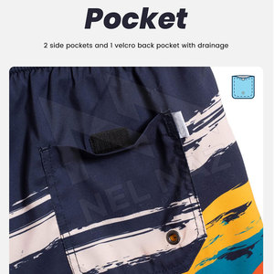 Shorts d'été respirants et écologiques pour hommes, taille haute, fermeture à cordon, imprimés, en spandex/polyester, séchage rapide, poche imperméable - Product Image 5